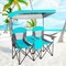 Gymax Folding 2-person Camping Chairs Double Sunshade Chairs w/ Canopy Blue/Turquoise/Red